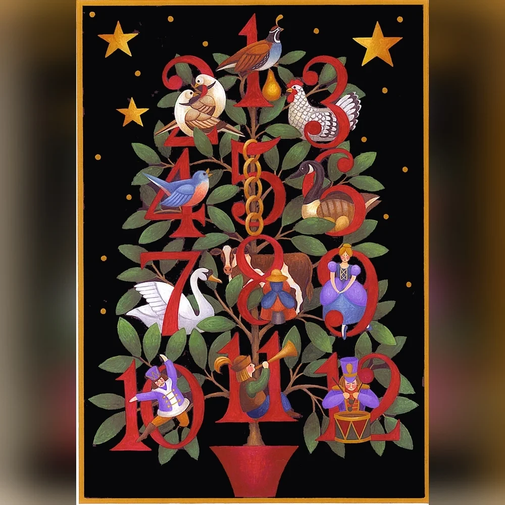 12 Days Of Christmas Vintage Festive Holiday Tree Rug with Colorful Design